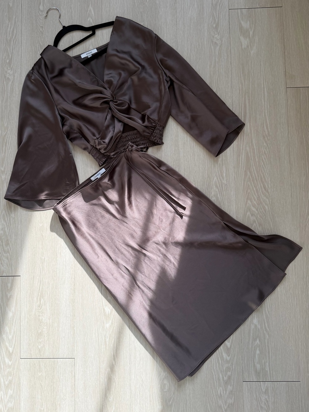 Women's Satin Midi Skirt in Chocolate Brown